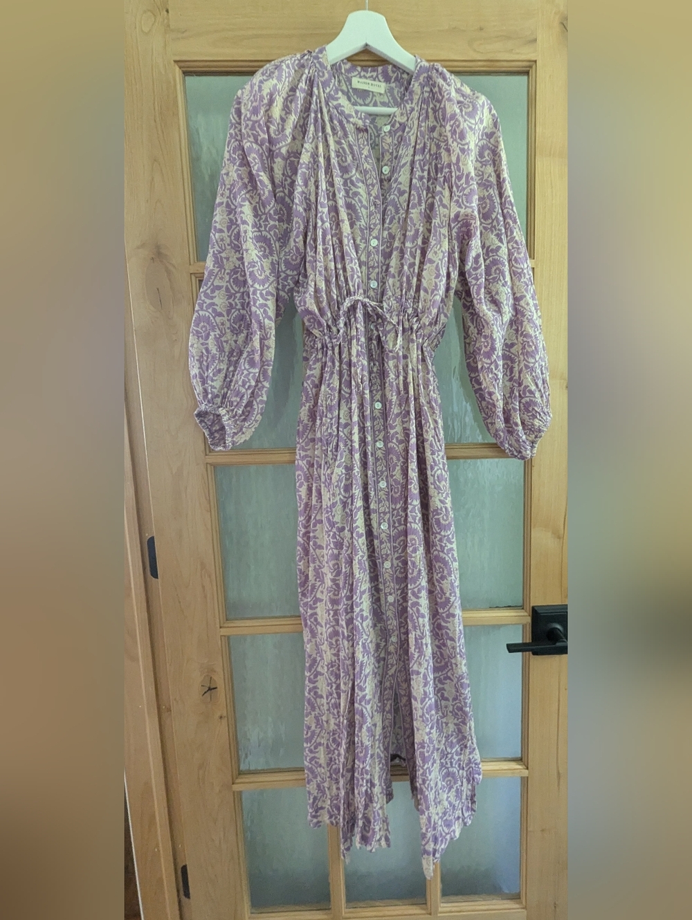 Lavender Floral Button-Front Maxi Dress with Tie Waist